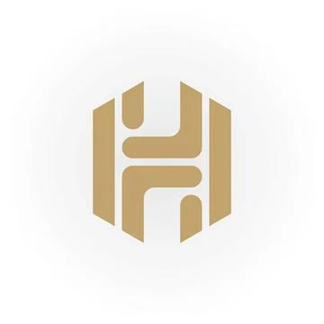 Abstract initial letter HF or FH logo in gold color isolated in white background Stock Illustration