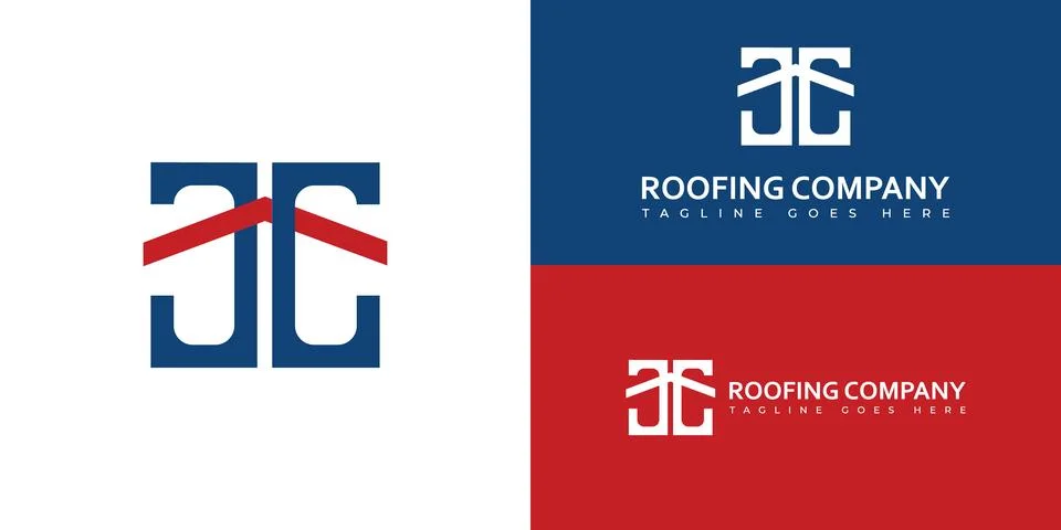 Abstract initial letter JC or CJ with red roof strip and blue color Stock Illustration