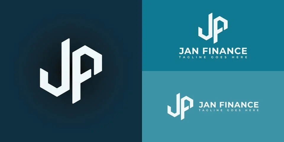 Abstract initial letter JF or FJ logo in white color isolated in blue background Stock-Illustration
