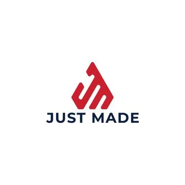 Abstract initial letter JM or MJ logo in red color isolated in white background Stock Illustration