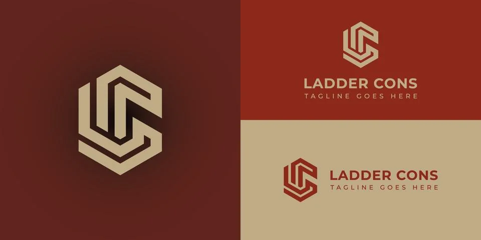 Abstract initial letter LC or CL logo in gold color isolated in deep red Stock Illustration