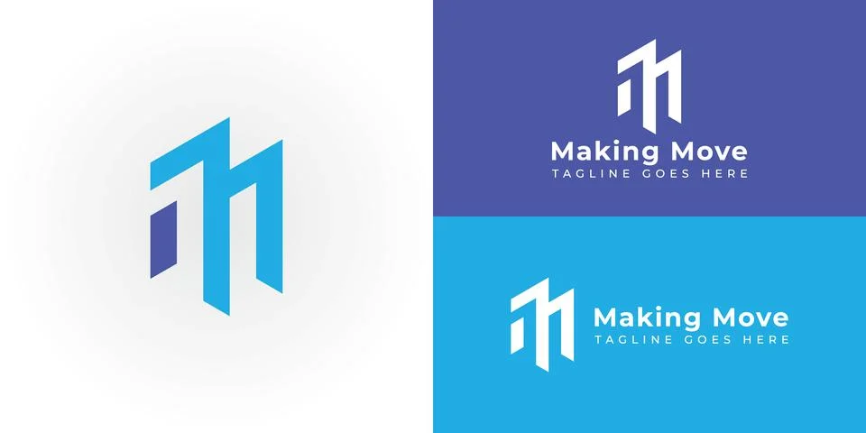 Abstract initial letter M or MM logo in blue color isolated in white background Illustrazione stock