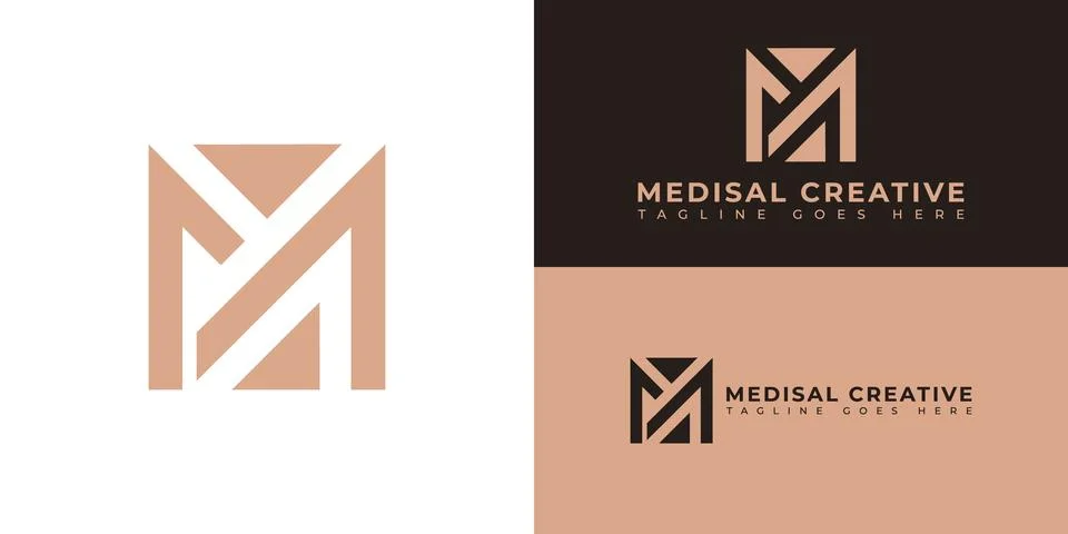 Abstract initial letter M or MM in luxury soft gold color Stock Illustration