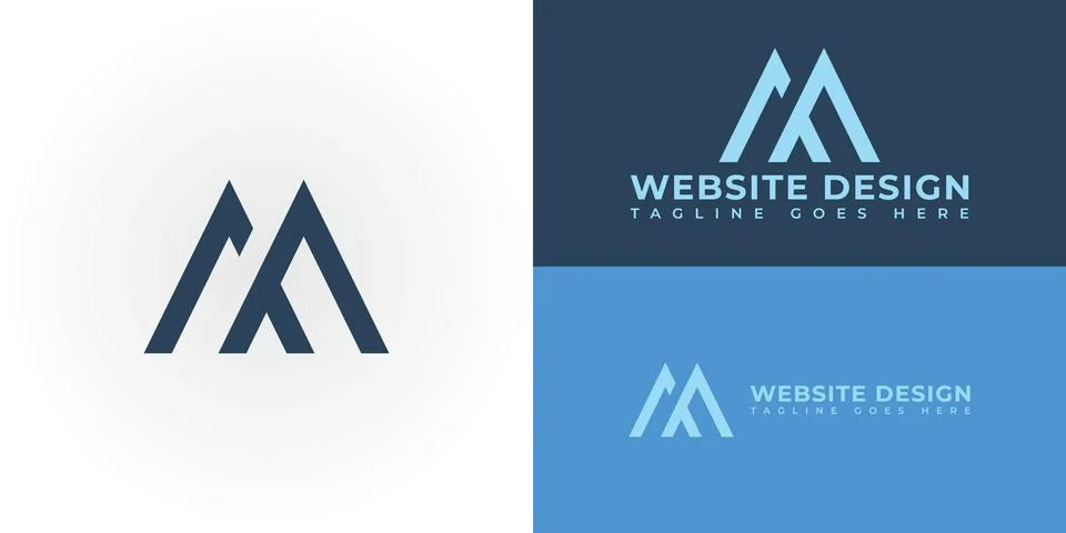 Abstract initial letter MF or FM logo in deep blue color Stock Illustration