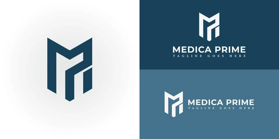 Abstract initial letter MP or PM logo in deep blue color Stock Illustration