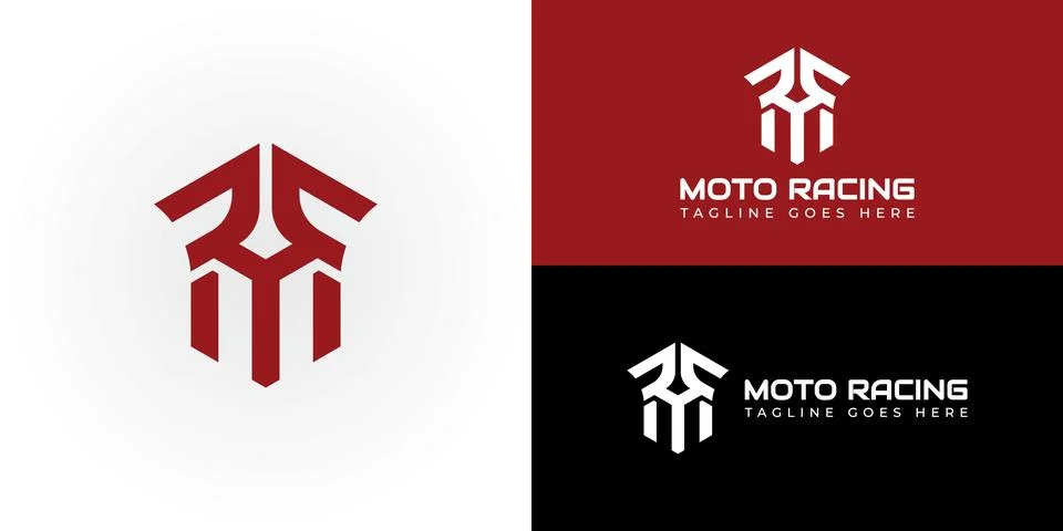 Abstract initial letter MR or RM logo in red color racing logo design template Stock Illustration