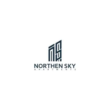Abstract initial letter N and S logo in blue color isolated in white background Illustrazione stock