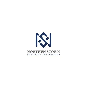 Abstract initial letter N and S in blue color isolated in white background Stock Illustration