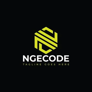 Abstract initial letter NC or CN logo in yellow-green color isolated in black Stock Illustration