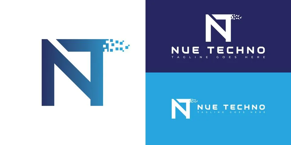 Abstract initial letter NT or TN in gradient blue color Stock Illustration
