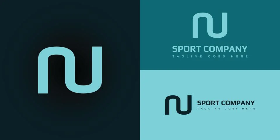 Abstract initial letter NU or UN logo in soft blue color Stock Illustration