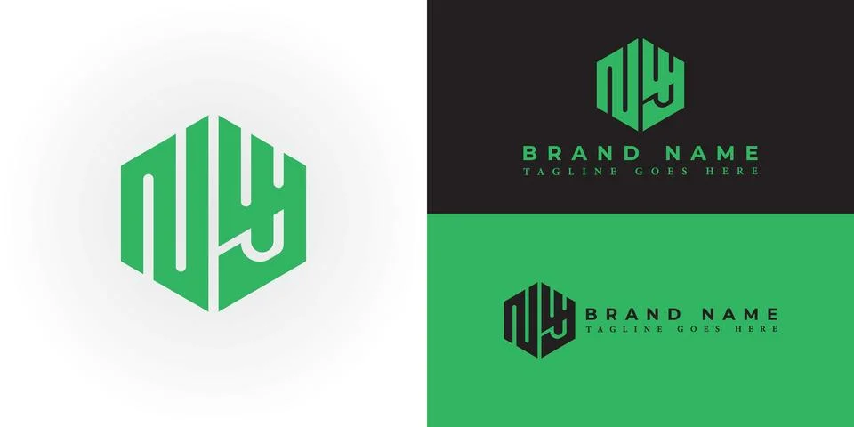 Abstract initial letter NY or YN logo in hexagon shape green color Stock Illustration