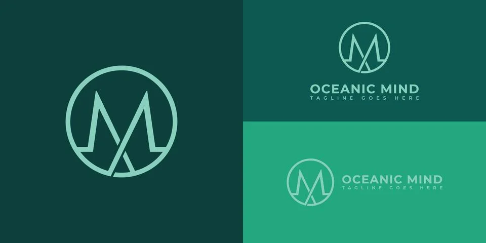 Abstract initial letter OM or MO logo in soft green color Illustrazione stock