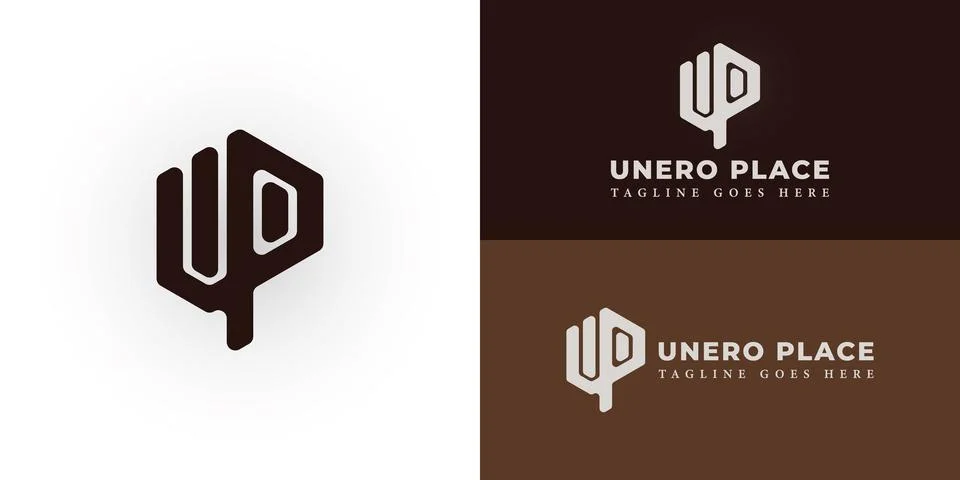 Abstract initial letter UP or PU logo in brown color Stock Illustration