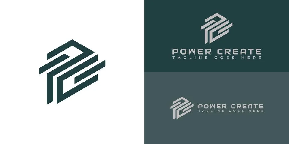 Abstract initial letter PC or CP logo in deep green color Stock Illustration