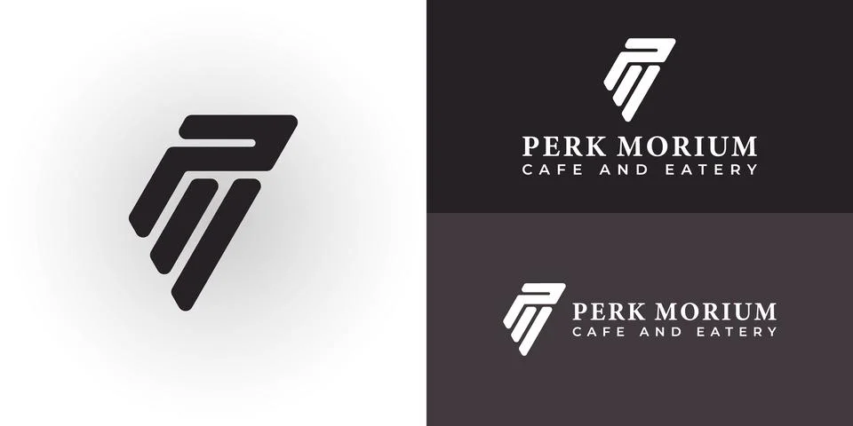 Abstract initial letter PM logo in white color isolated in black background Stock Illustration