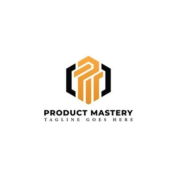 Abstract initial letter PM or MP logo in black-yellow color isolated in white Stock Illustration