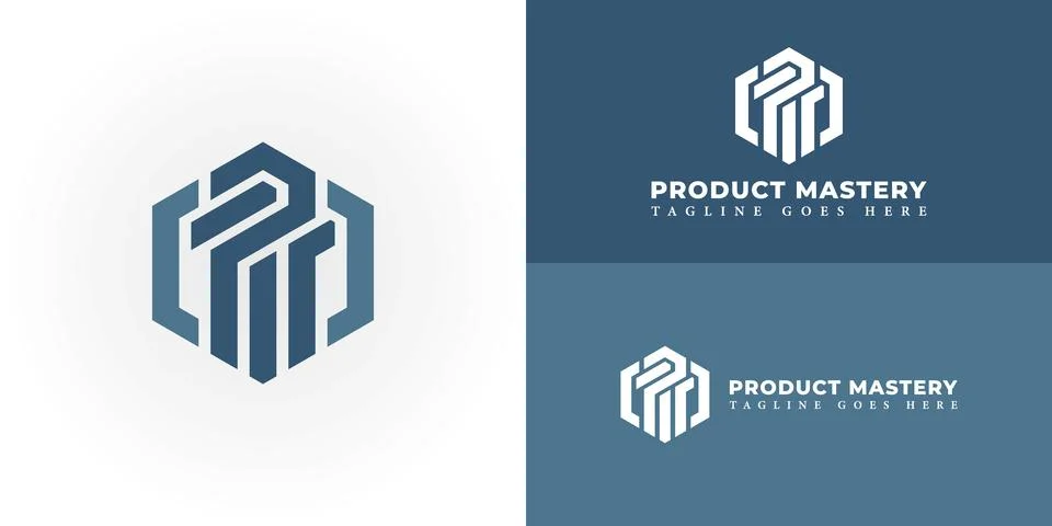 Abstract initial letter PM or MP logo in deep blue color isolated in white Stock Illustration