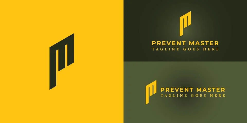 Abstract initial letter PM or MP logo in green color isolated in yellow Stock Illustration