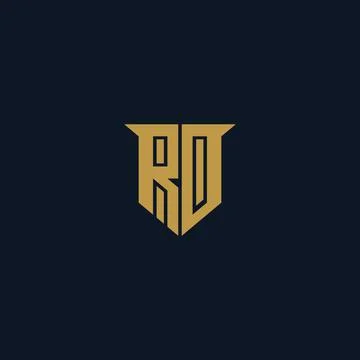 Abstract initial letter R and D logo in gold color isolated in dark blue Stock Illustration