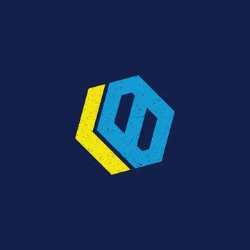 Abstract initial letter RB logo in yellow and blue color isolated in dark blue Stock Illustration