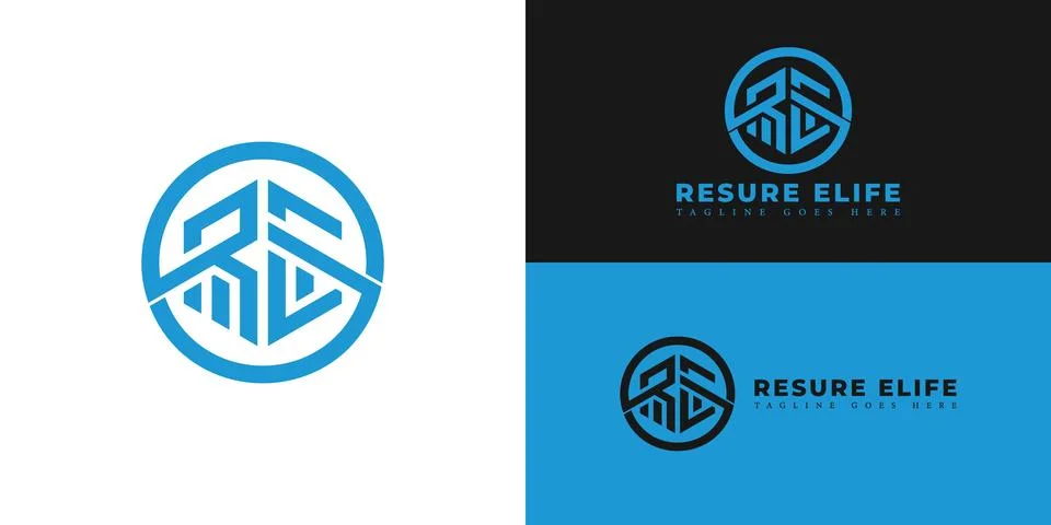Abstract initial letter RE or ER logo in blue color Stock Illustration