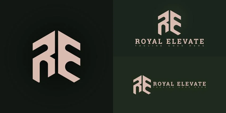 Abstract initial letter RE or ER logo in gold color Illustrazione stock