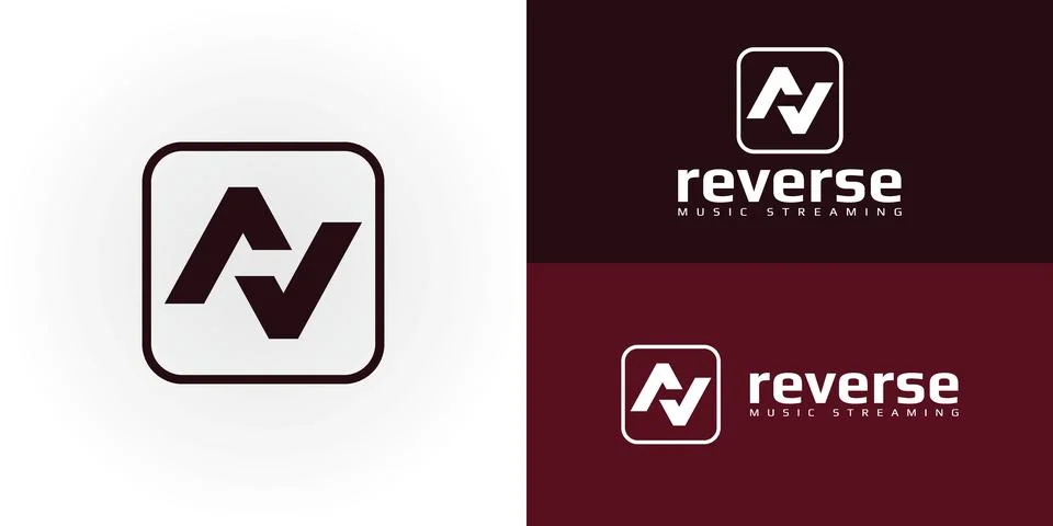 Abstract initial letter rectangle RV or VR logo in deep red color Stock Illustration