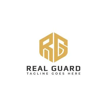 Abstract initial letter RG or GR logo in gold color isolated in white background Stock Illustration