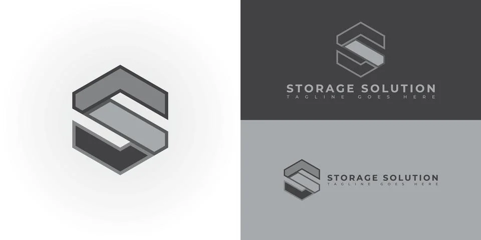 Abstract initial letter S or SS logo in a hexagon shape with grey color Illustrazione stock
