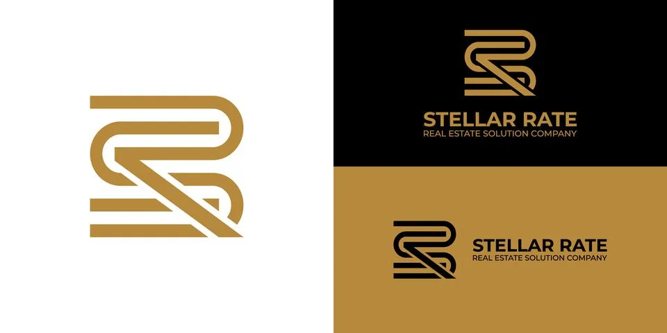Abstract initial letter SR or RS logo in gold color Stock Illustration