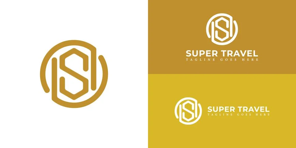 Abstract initial letter SU, US, ST, or TS logo in yellow color Stock Illustration