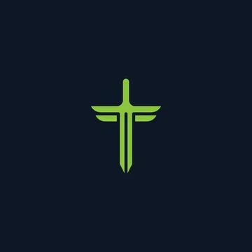 Abstract initial letter T and F logo in green color isolated in dark blue Stock Illustration