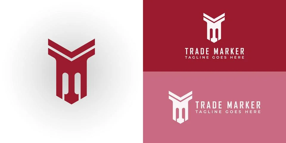 Abstract initial letter TM or MT logo in red color isolated in white background Stock Illustration