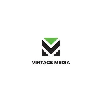 Abstract initial letter V and M in black and green color isolated in white Stock Illustration