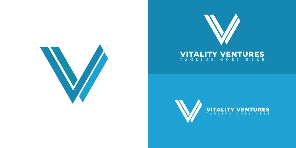 Abstract initial letter V or VV logo in blue color isolated in white background Illustrazione stock