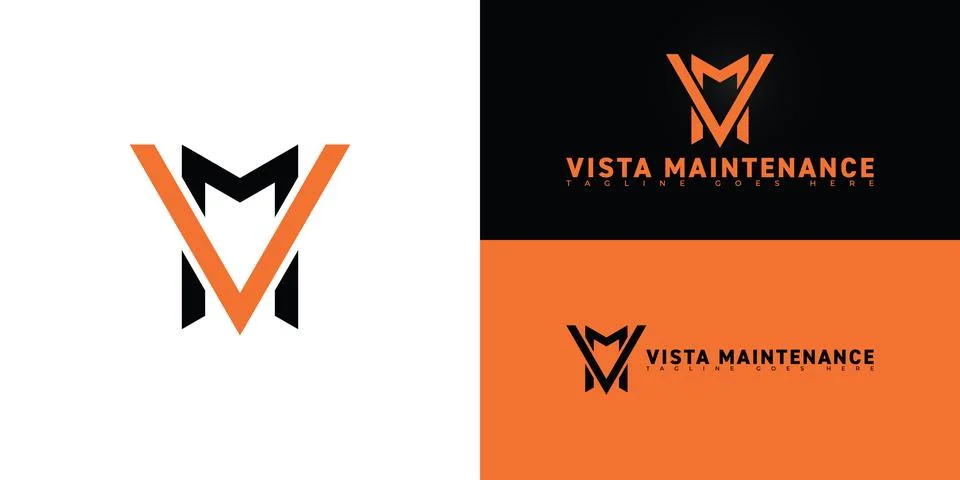 Abstract initial letter VM or MV in black-orange color Stock Illustration