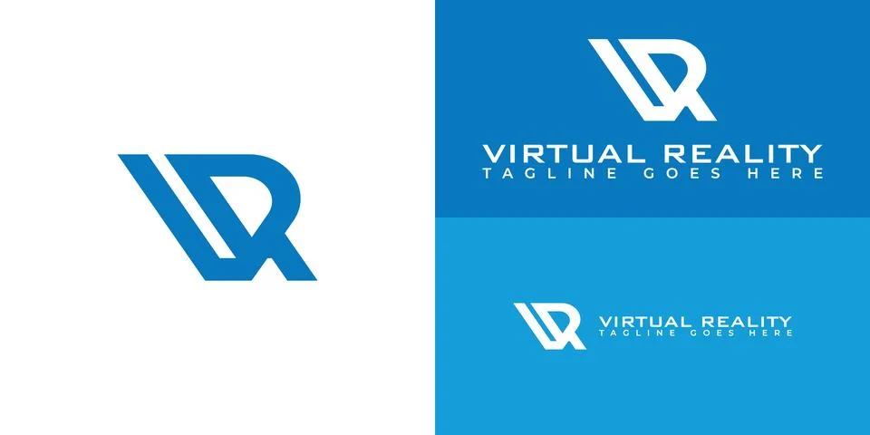 Abstract initial letter VR or RV logo in blue color Stock Illustration