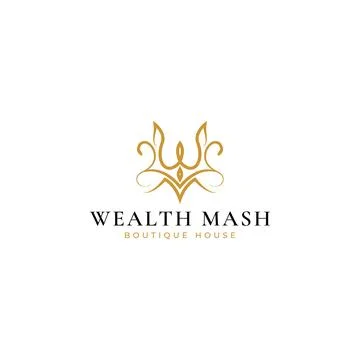 Abstract initial letter WM or MW logo in gold crown color isolated in white Stock Illustration