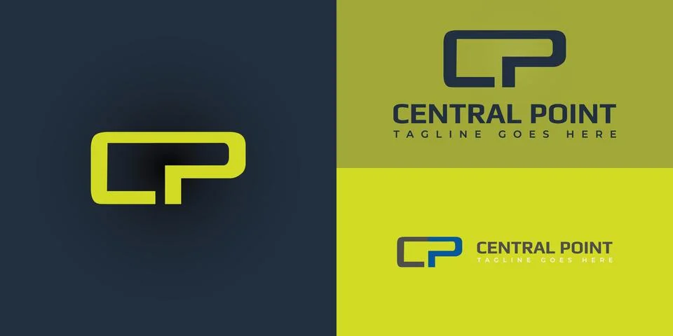 Abstract initial letters C and P in yellow color isolated in deep blue Stock Illustration
