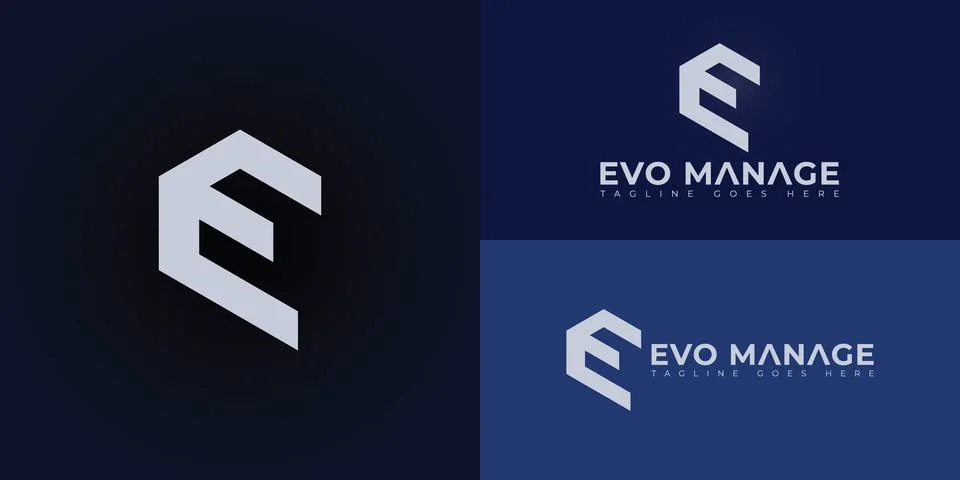 Abstract initial letters hexagon EV or VE logo in blue-white color Stock Illustration