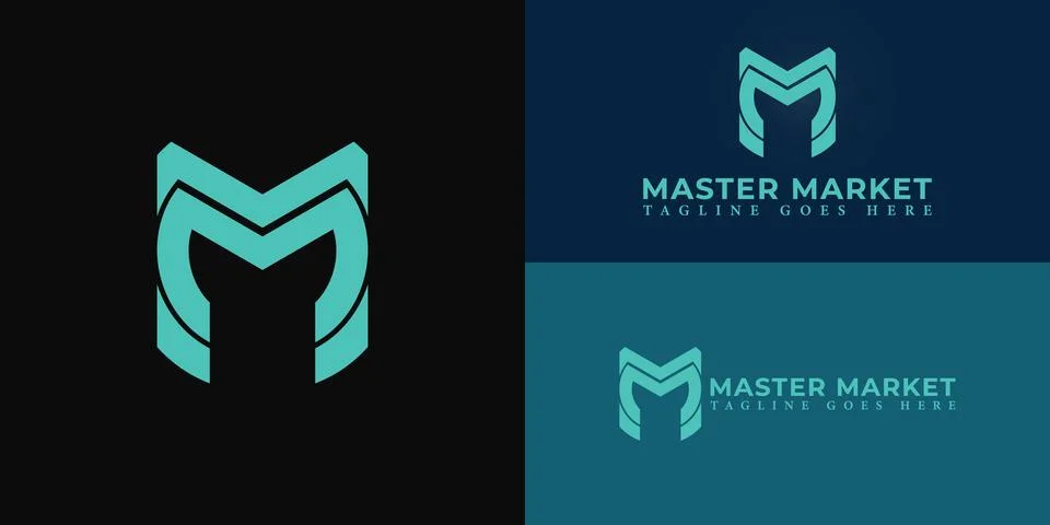 Abstract initial lines letter M or MM logo in blue color Stock Illustration