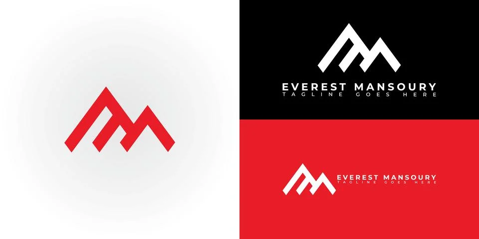 Abstract initial mountain letter EM or ME logo in red color Illustrazione stock