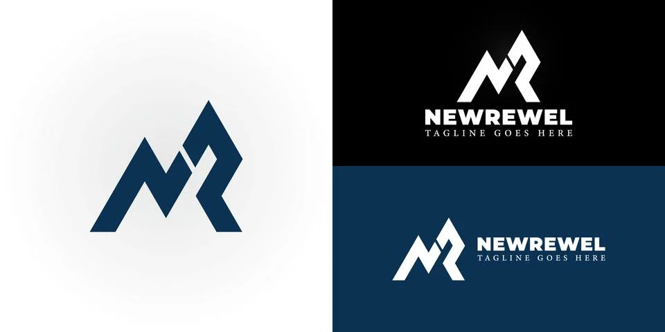 Abstract initial mountain letter NR or RN logo in deep blue color Stock Illustration