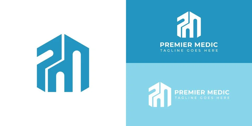 Abstract initial PM or MP Letter Logo Design polygon round Monogram Icon Vector Stock Illustration