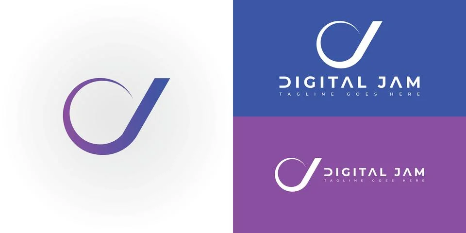 Abstract initial rounded letter DJ or JD logo in gradient blue-violet color Stock Illustration