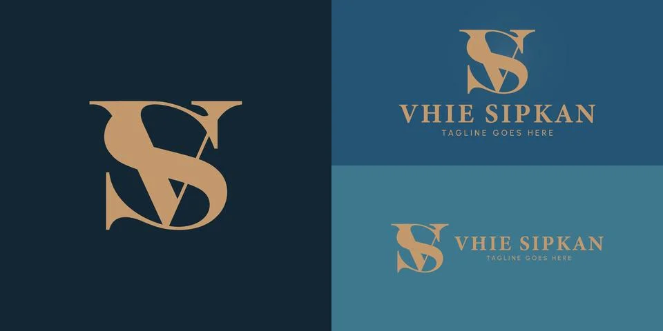 Abstract initial san serif letter VS or SV logo in luxury gold color Stock Illustration