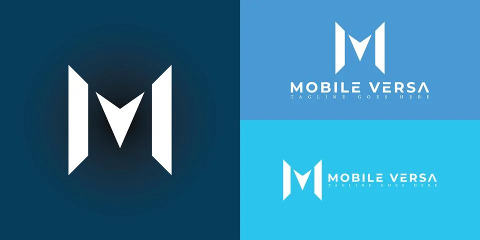 Abstract initial square letter MV or VM logo in blue color Stock Illustration