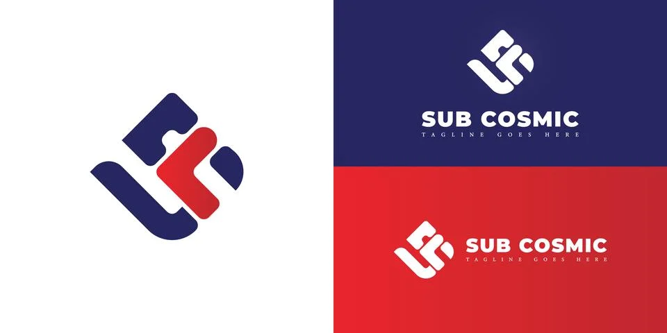 Abstract initial square letter SC or CS logo in blue-red color Stock Illustration
