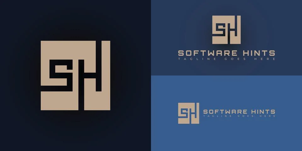 Abstract initial square letter SH or HS logo in gold color Stock Illustration